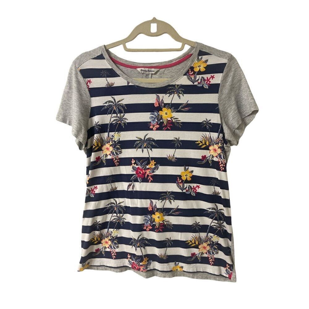 Tommy Bahama tee shirt striped front w/floral design Small
